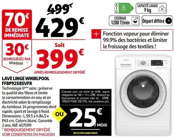 Auchan Whirlpool lave linge ffbp9258svfr offre