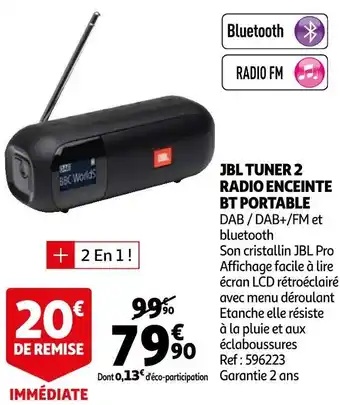 Auchan Jbl jbl tuner 2 radio enceinte bt portable offre