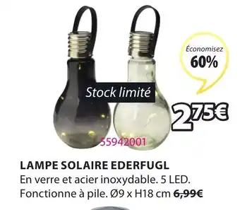 JYSK Lampe solaire ederfugl offre