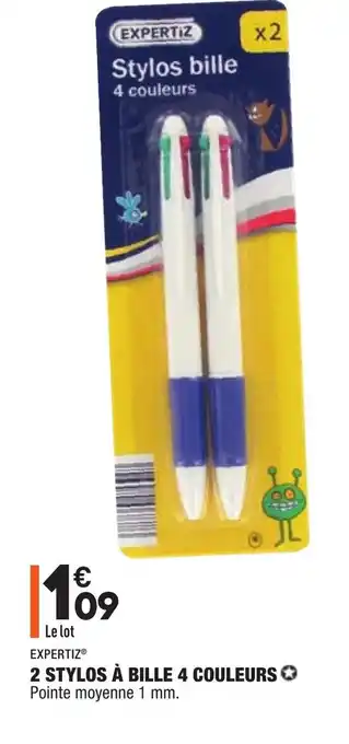ALDI 2 Stylos à bille 4 couleurs offre