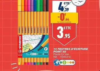 Bureau Vallée 10 feutres d'écriture point 88 stabilo offre