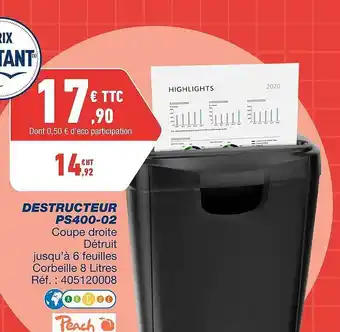 Bureau Vallée Destructeur offre