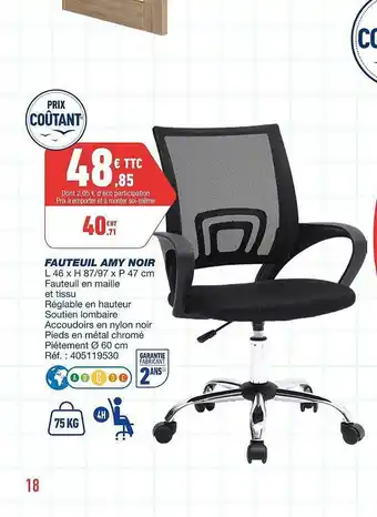Bureau Vallée Fauteuil amy noir offre