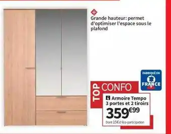 Conforama Armoire tempo 3 portes et 2 tiroirs offre