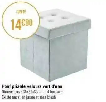 Géant Casino Pouf pliable velours vert d'eau offre