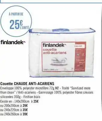 Géant Casino Couette chaude anti-acariens finlandek offre