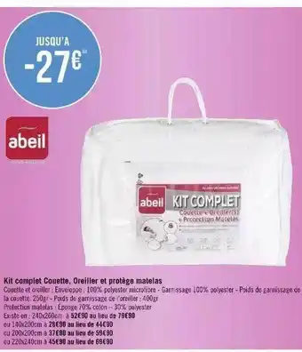 Géant Casino Kit complet couette oreiller et protège matelas abeil offre