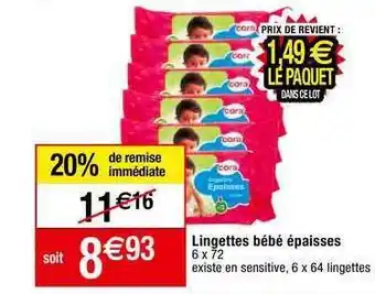 Migros Lingettes bébé épaisses offre