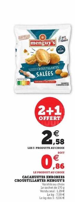 Hyper U Cacahuètes enrobées croustillantes menguy's offre