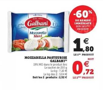 Hyper U Mozzarella pasteurisé galbani offre