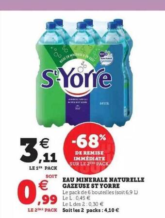 Hyper U Eau minérale naturelle gazeuse st yorre offre