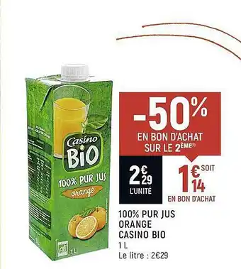 Spar 100% Pur Jus Orange Casino Bio offre