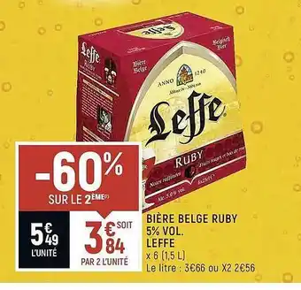 Spar Bière Belge Ruby 5% Vol. Leffe offre