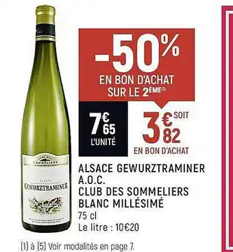 Spar Alsace Gewurztraminer A.o.c. Club Des Sommeliers Blanc Millésimé offre