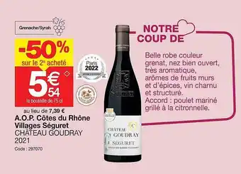 Promocash A.o.p côtes du rhône villages séguret château gourdry 2021 offre