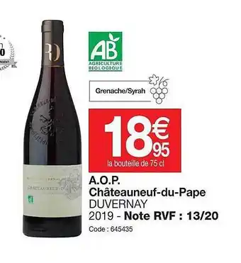 A.o.p châteauneuf du pape duvernay 2019