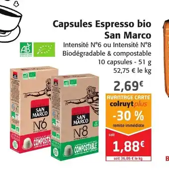Colruyt San Marco Capsules espresso Bio offre