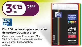 Oxford etui 200 copies simples avec cadre de couleur color system