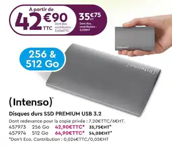 Calipage Intenso disques durs ssd premium usb 3.2 offre