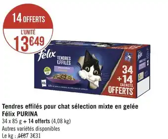 Géant Casino Purina tendres effilés pour chat sélection mixte en gelée félix offre