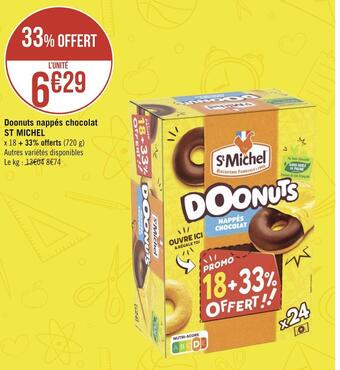 Géant Casino St michel doonuts nappés chocolat offre