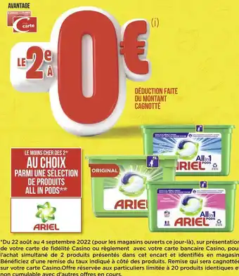 Géant Casino Ariel bon plan sur une sélection de prosuits all in pods de la marque ariel offre