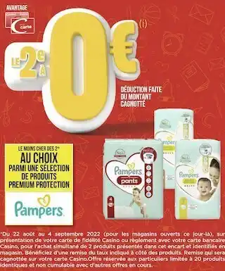 Géant Casino Pampers bon plan sur une sélection de produits premium protection de la marque pampers offre