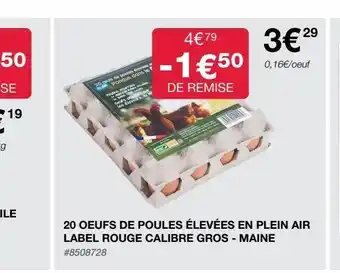 20 oeufs de poules élevées en plein air label rouge calibre gros-maine