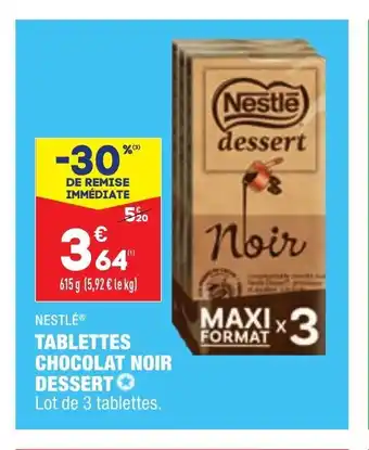 ALDI Tablettes Chocolat Noir Dessert offre
