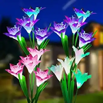 Solarbaby solar lights outdoor garden, multi-color changing solar garden lights avec 12 plus grandes fleurs solaires lily,...
