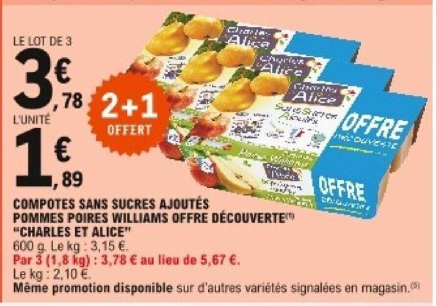 Promo Compotes Sans Sucres Ajoutés Pommes Poires Williams Offre