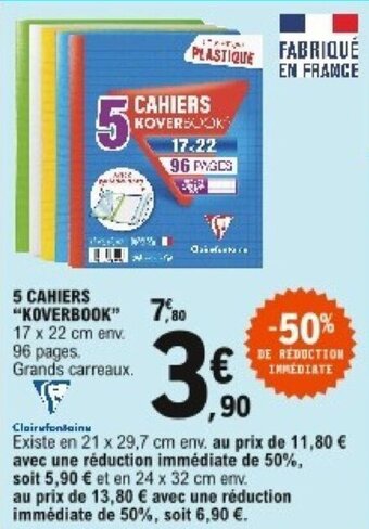 E.Leclerc 5 cahiers "koverbook" offre