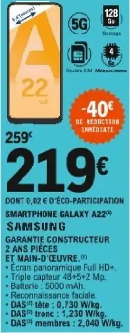E.Leclerc SAMSUNG smartphone galaxy A22 offre