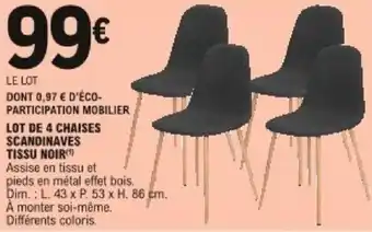 E.Leclerc Lot de 4 chaises scandinaves tissu noir offre