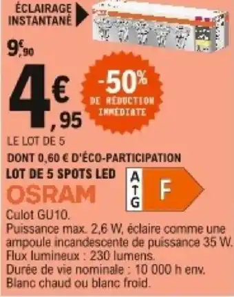 E.Leclerc Lot de 5 spots led offre