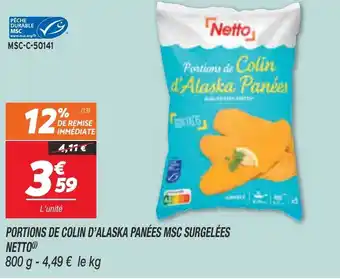 Netto NETTO portions de colin d'alaska panées msc surgelées offre