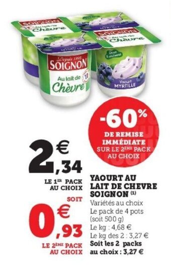 Super U SOIGNON yaourt au lait de chevre offre