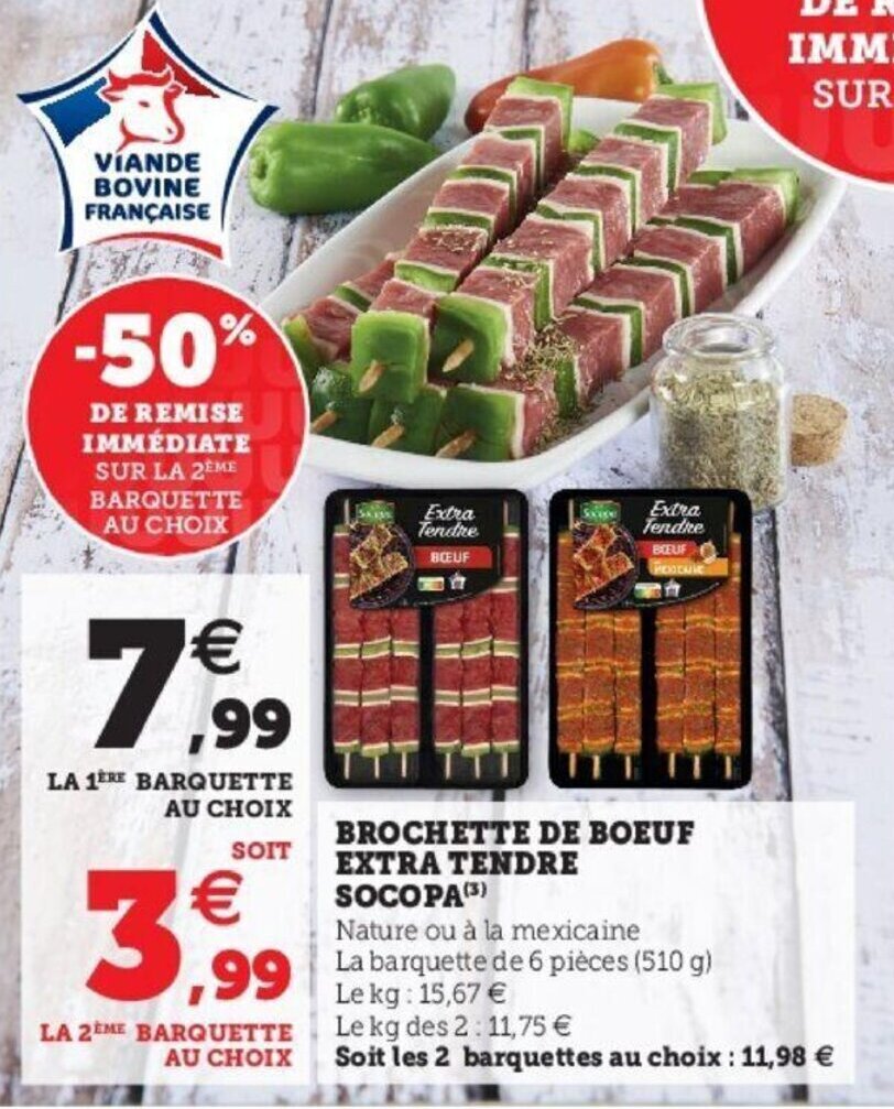 Promo Brochette de boeuf extra tendre socopa chez Super U