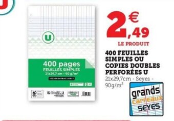 Super U 400 feuilles simples ou copies doubles perforées u offre