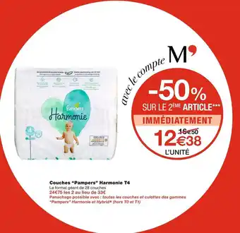 Monoprix Pampers couches harmonie t4 offre