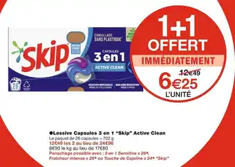 Monoprix Skip lessive capsules 3 en 1 active clean offre