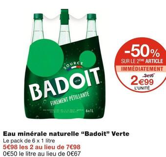 Monoprix Badoit eau minérale naturelle verte offre