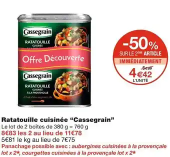 Monoprix Cassegrain ratatouille cuisinée offre
