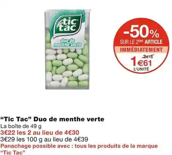 Monoprix Tic tac duo de menthe verte offre