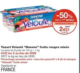 Monoprix Danone yaourt velouté fruits rouges mixés offre