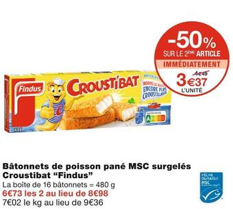 Monoprix Findus bâtonnets de poisson pané msc surgelés croustibat offre