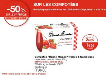 Monoprix Bonne maman compotée fraises & framboises offre