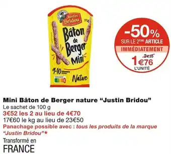 Monoprix Justin bridou mini bâton de berger nature offre
