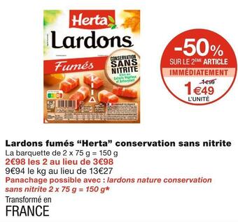 Monoprix Herta lardons fumés conservation sans nitrite offre