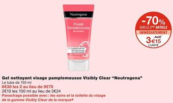 Monoprix Neutrogena gel nettoyant visage pamplemousse visibly clear offre